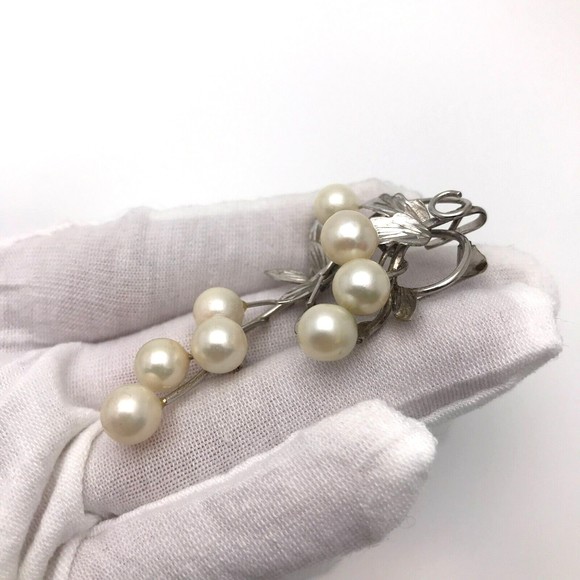 Vintage Pearl Sterling Silver Brooch Pendant 2 1/4" Long Leaf and Branch Design - Picture 15 of 16